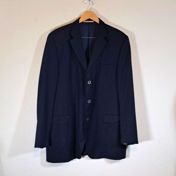 Burberry London Men’s Blazer Navy Vintage 3 Button Wool Cashmere Size 46 XLG